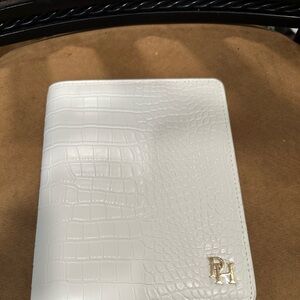 White Croc Embossed Passport Holder with Gold Initials